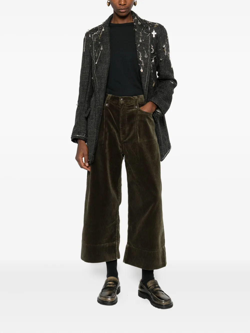 R13 Pleated Corduroy Denim In Green