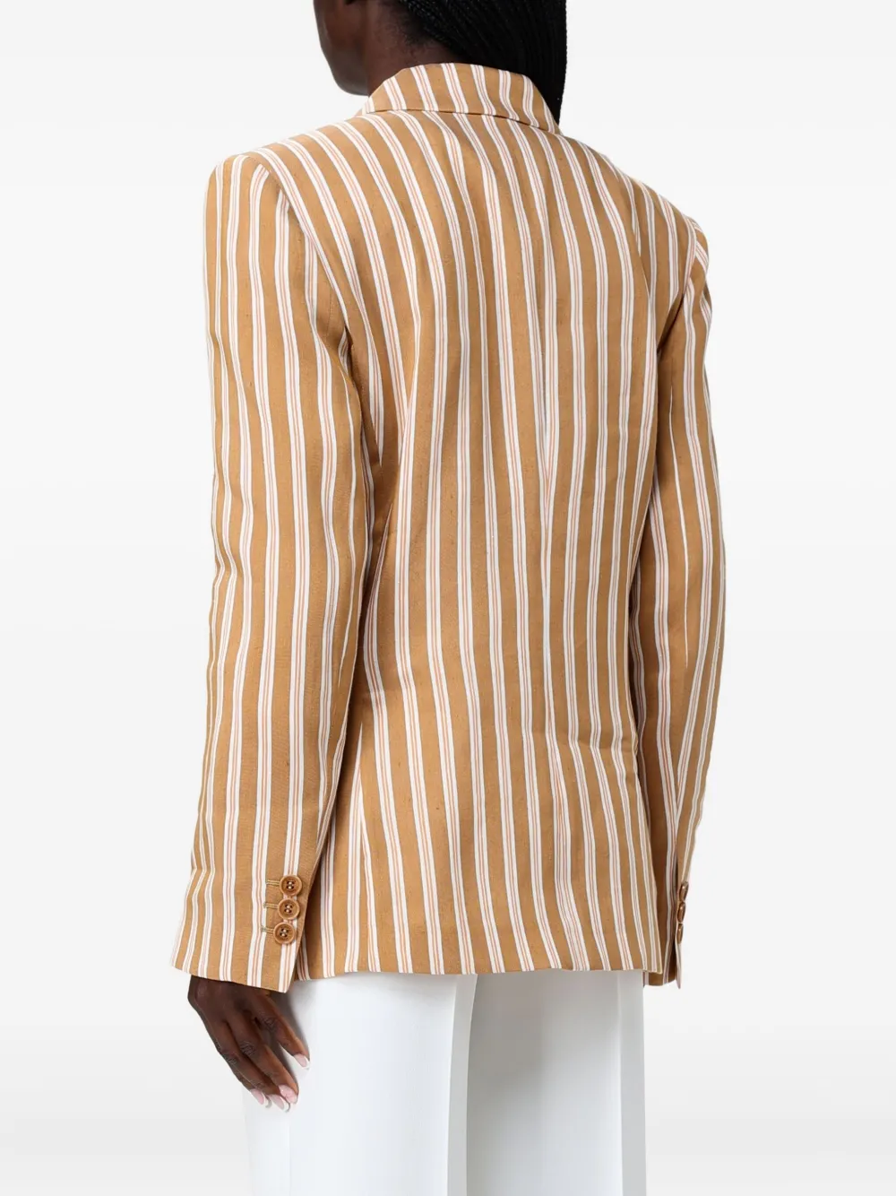 Alberta Ferretti Striped Double-breasted Blazer In Brown
