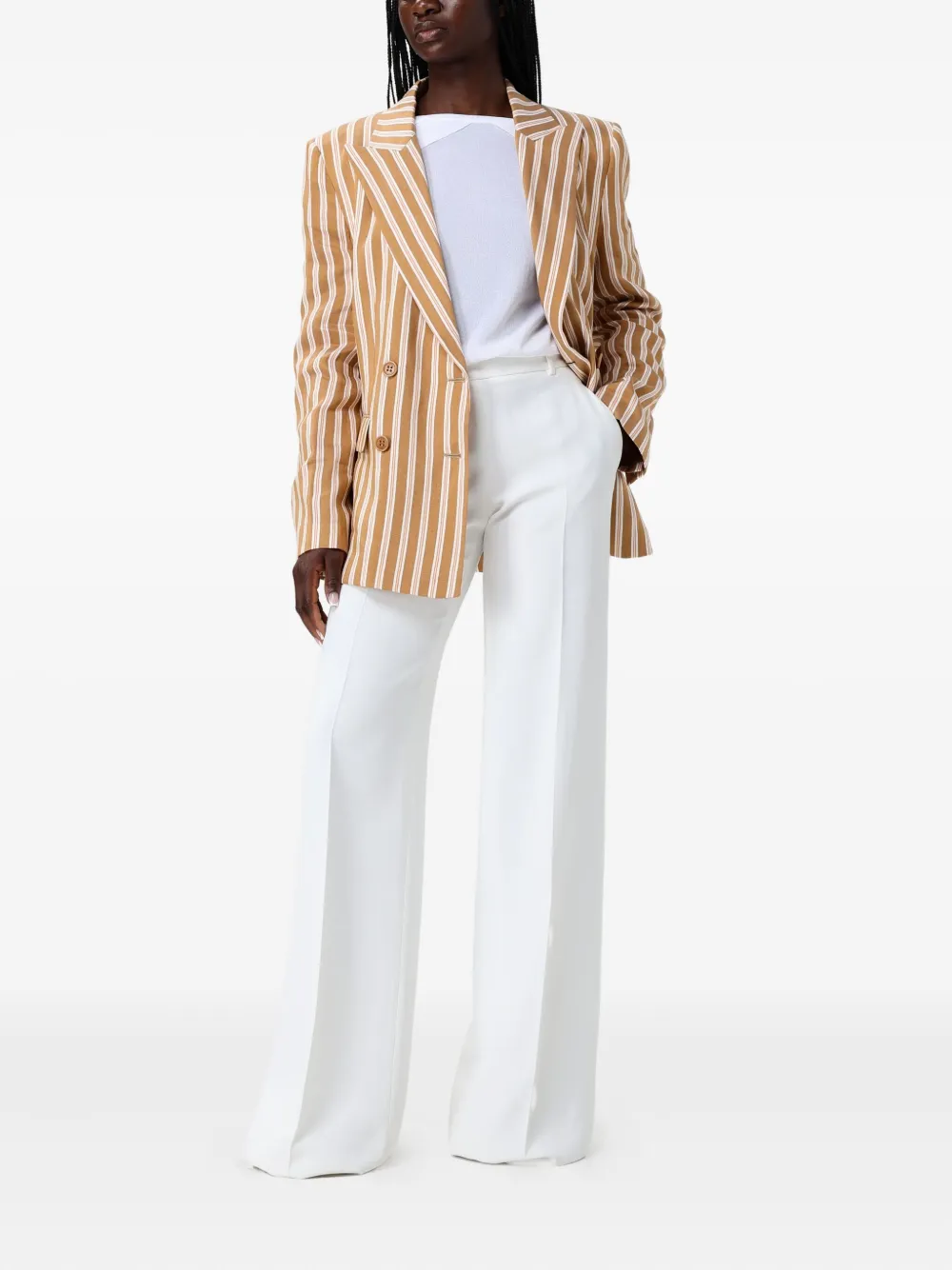Alberta Ferretti Striped Double-breasted Blazer In Brown