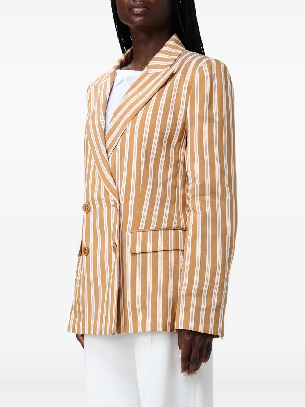 Alberta Ferretti Striped Double-breasted Blazer In Brown
