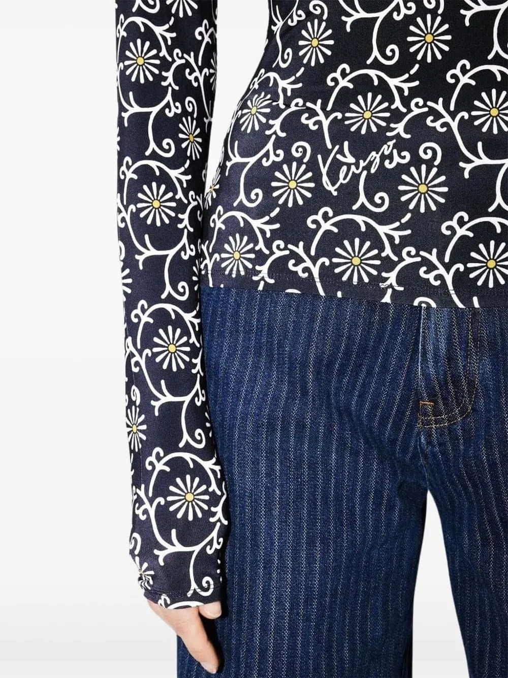 Kenzo T-shirt met bloemenprint en col Blauw