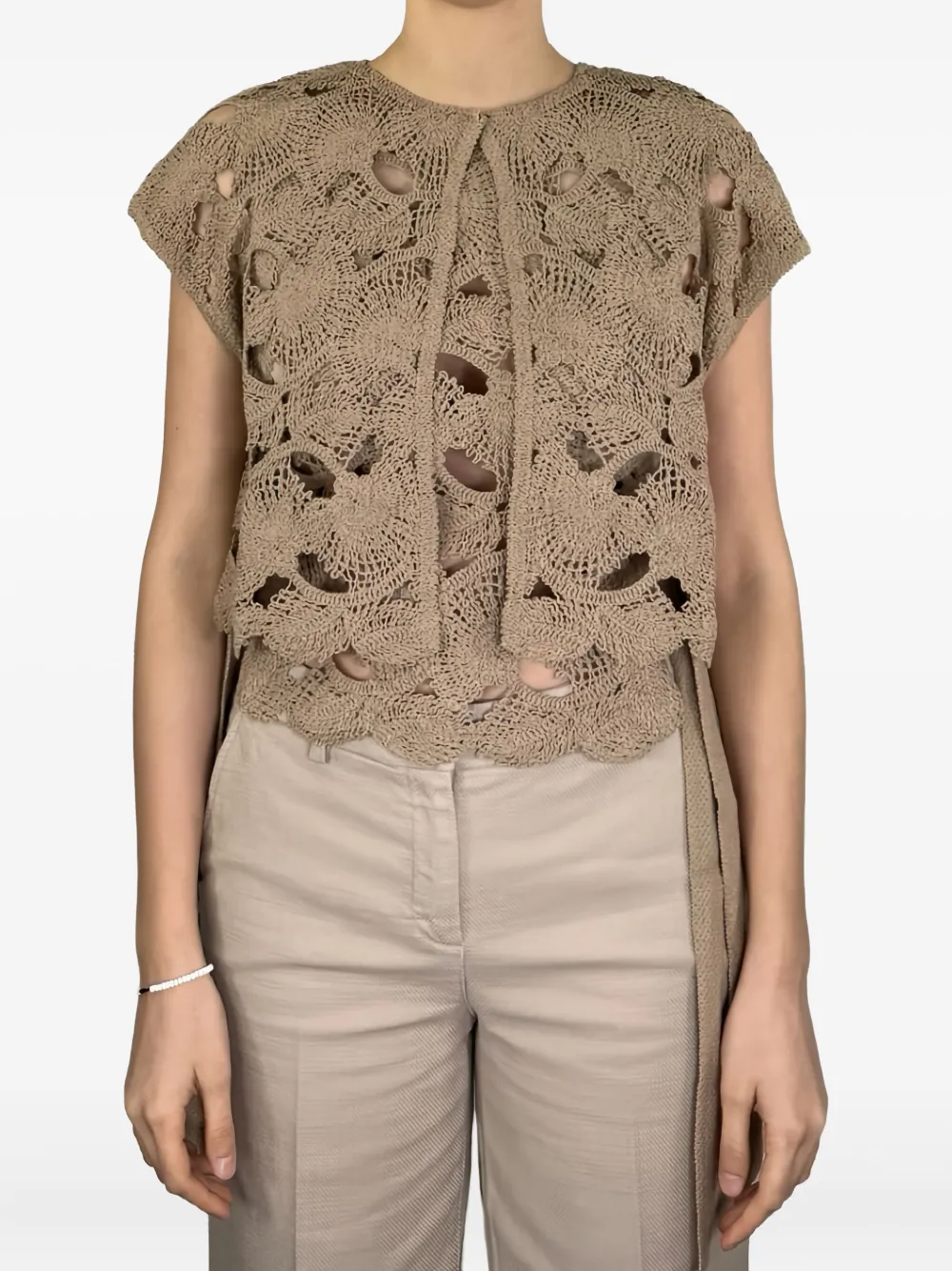 Kangra Cashmere Openwork-knit Blouse In Neutral