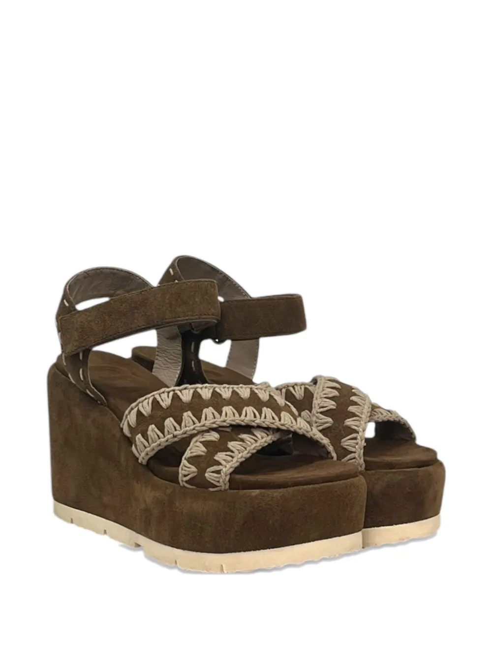 Mou Criss Cross Wedge Sandals In Brown