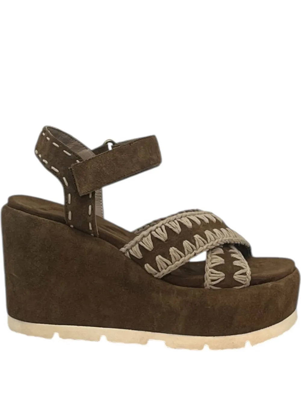Mou Criss Cross Wedge Sandals In Brown