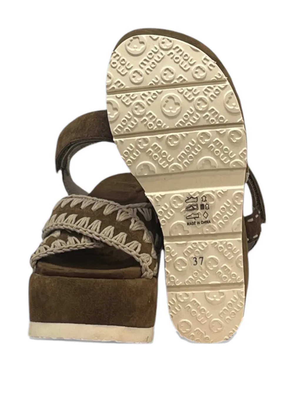 Mou Criss Cross Wedge Sandals In Brown
