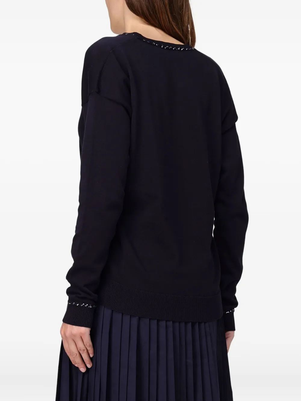 Fabiana Filippi Sweater verfraaid met kristallen en V-hals Blauw