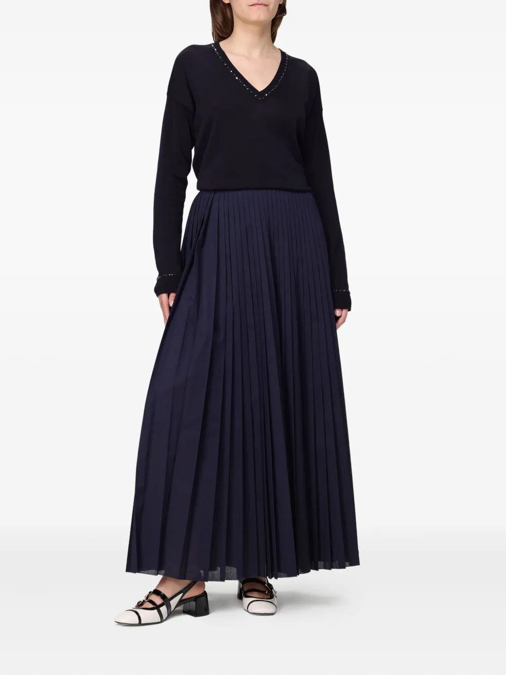 Fabiana Filippi Sweater verfraaid met kristallen en V-hals Blauw