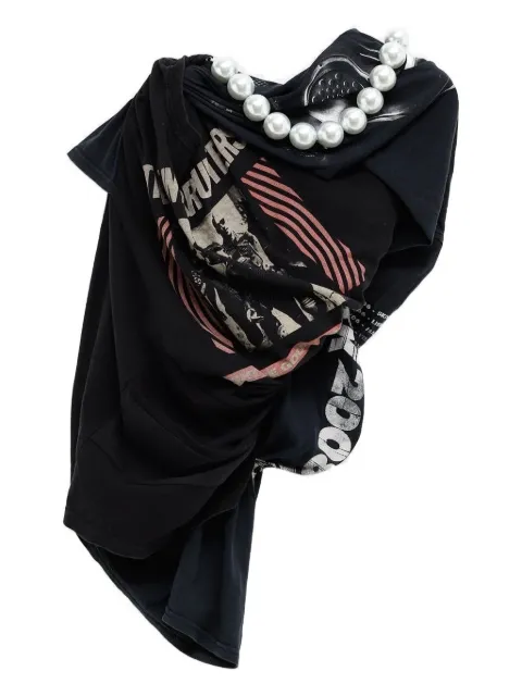August Barron twisted graphic-print beaded T-shirt