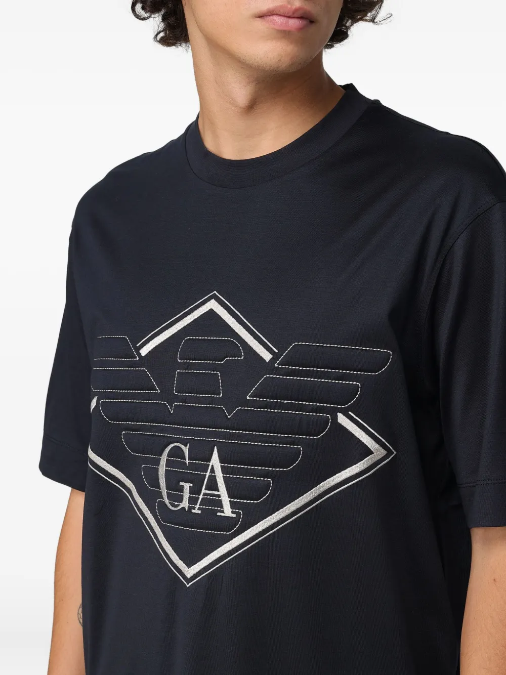 Emporio Armani Embroidered T-shirt In Blue