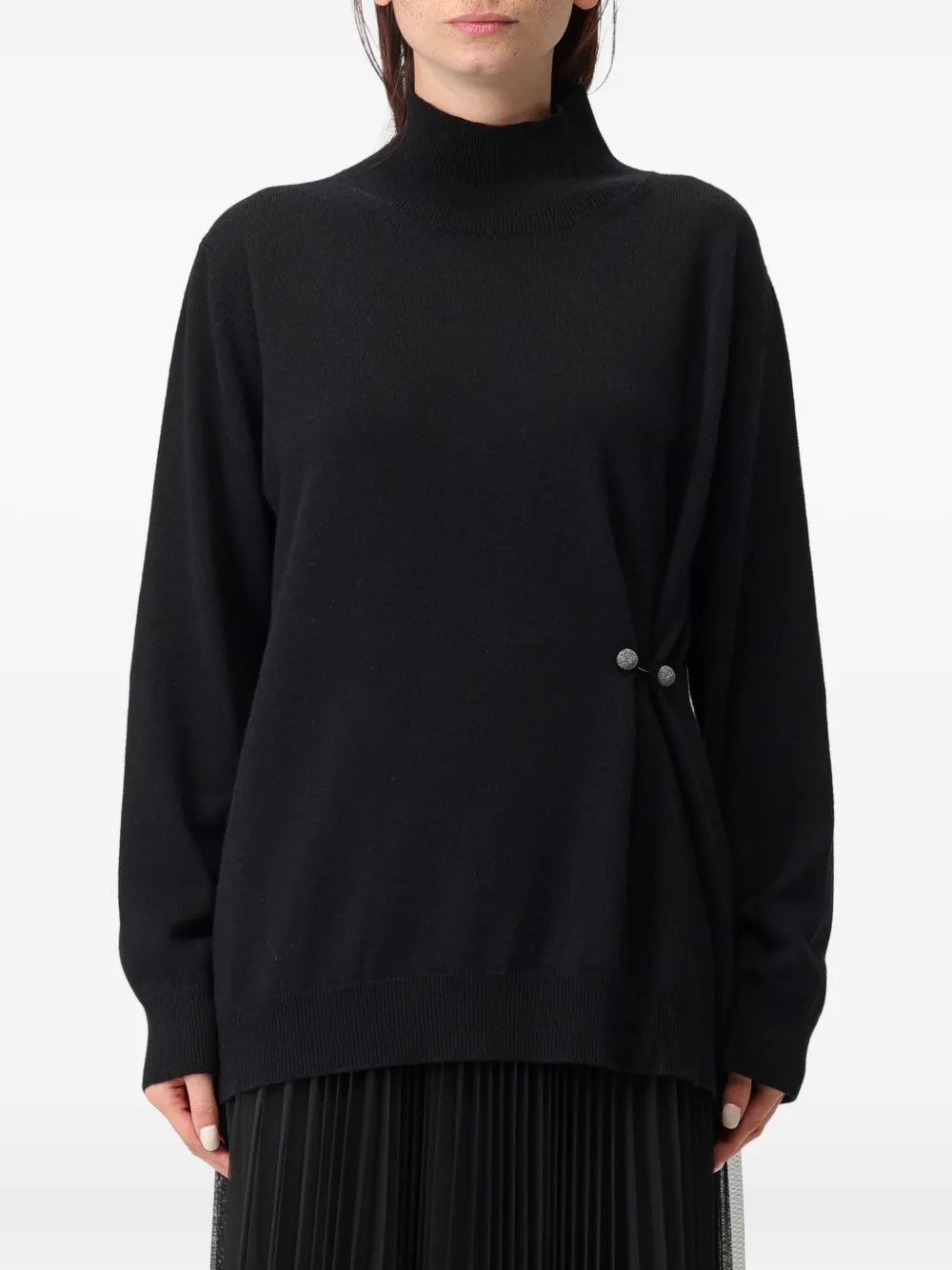 Fabiana Filippi Platinum Draped High-neck Sweater In Black