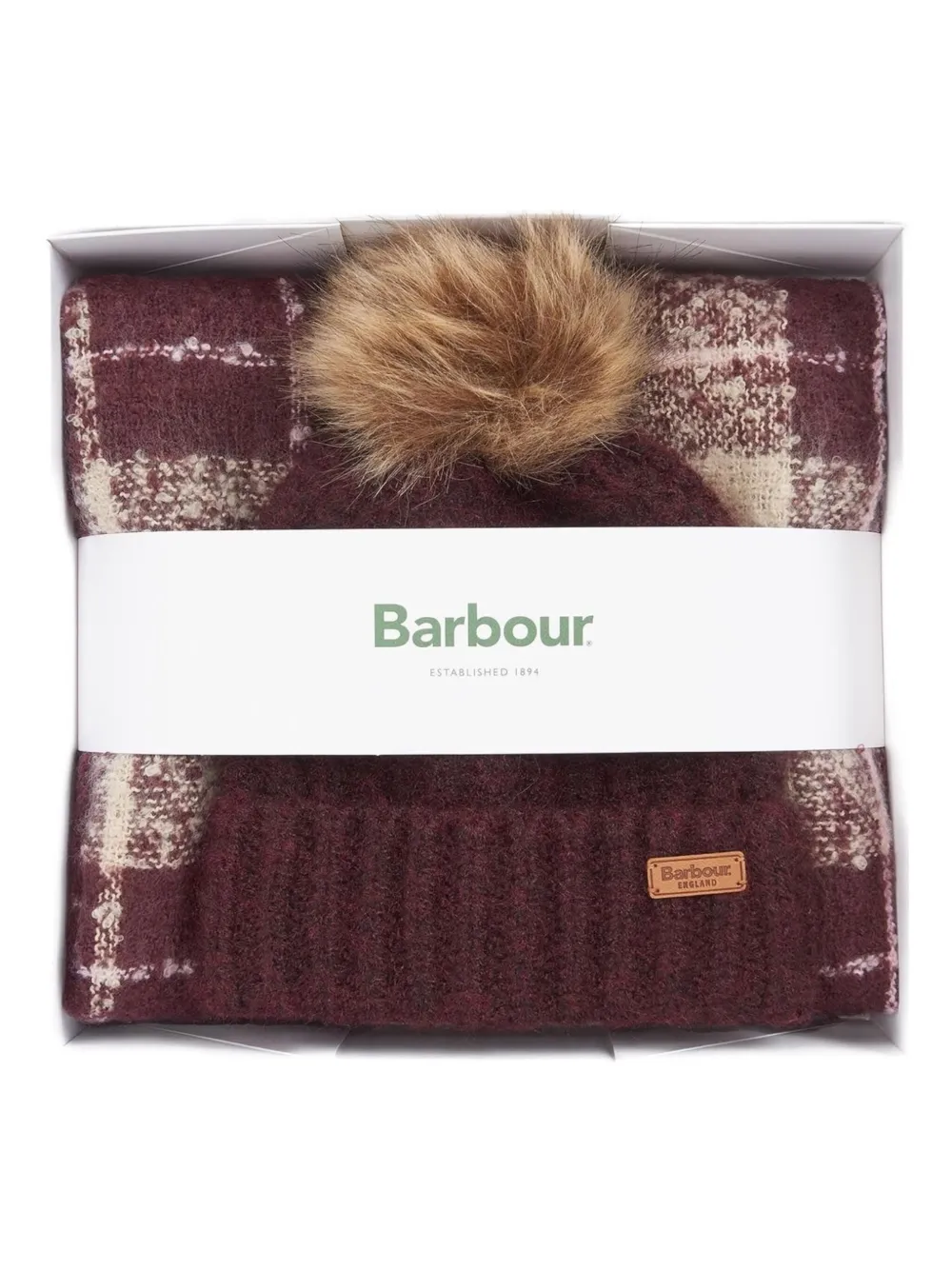 Barbour Saltburn geruite muts en sjaal set Rood