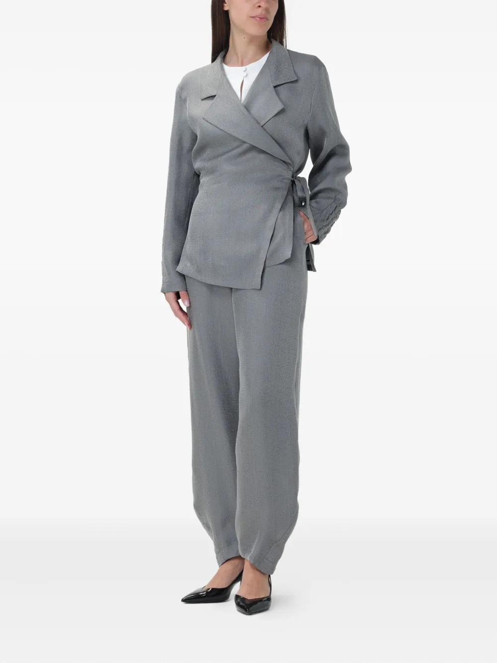 Giorgio Armani Tied-waist Jacket In Gray