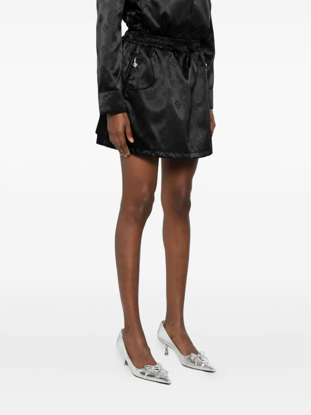 Casablanca Drawstring Patterned Mini Skirt In Black