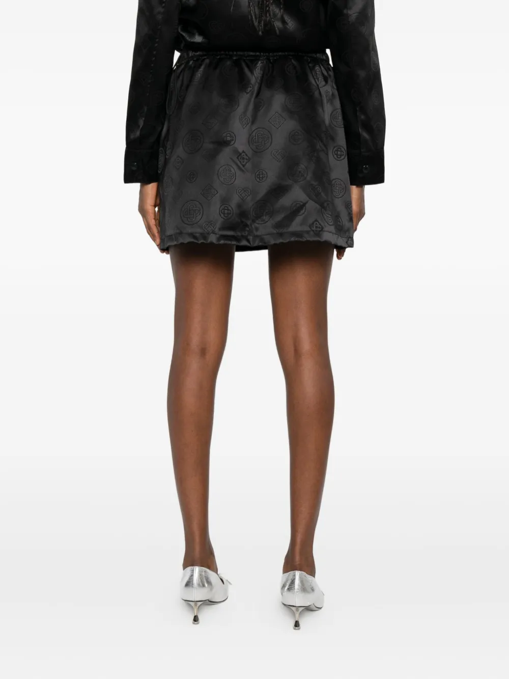 Casablanca Drawstring Patterned Mini Skirt In Black
