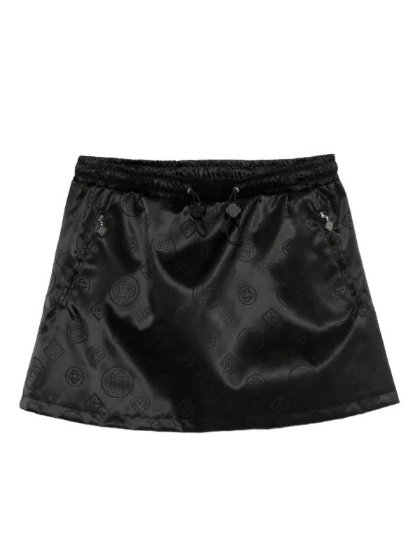 Casablanca Drawstring Patterned Mini Skirt in Black