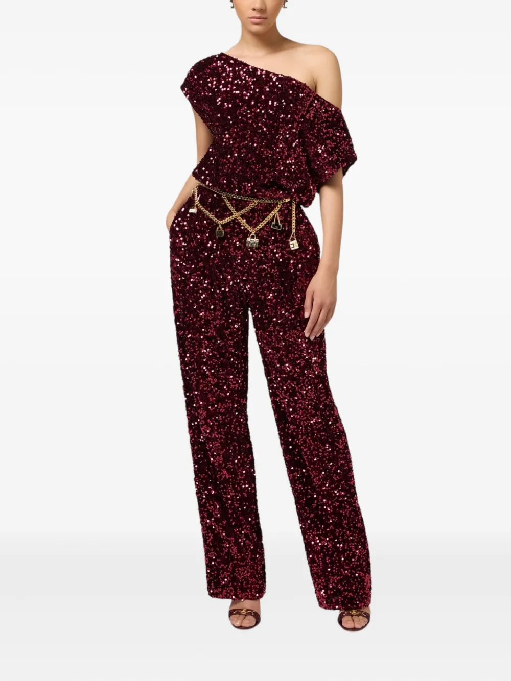 Elisabetta Franchi sequined one-shoulder jumpsuit - Rood