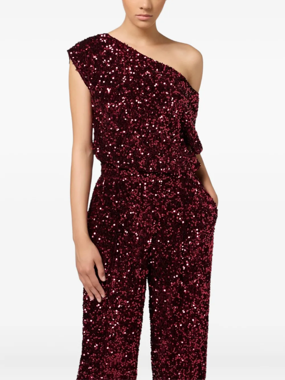 Elisabetta Franchi Asymmetrische jumpsuit met pailletten Rood