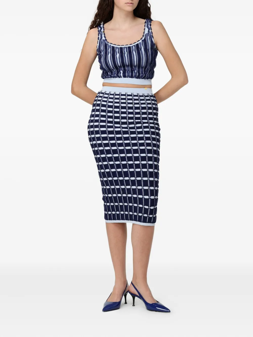 Elisabetta Franchi pattern midi skirt - Blauw