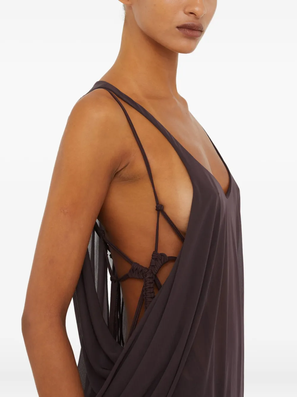 Christopher Esber Solea Suspension Macrame Tank Maxi Dress In Brown