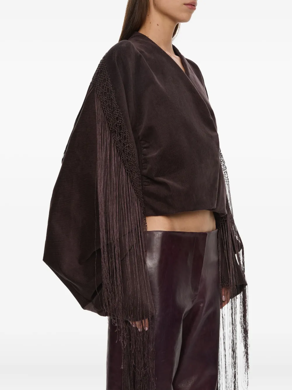 Christopher Esber Corduroy Cocoon Fringed Jacket In Brown