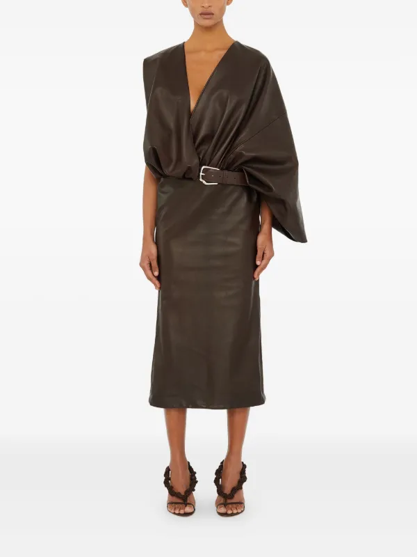 christopher esber midi dress Christopher Esber Swaddled Belted Leather Dress in Brown Size S