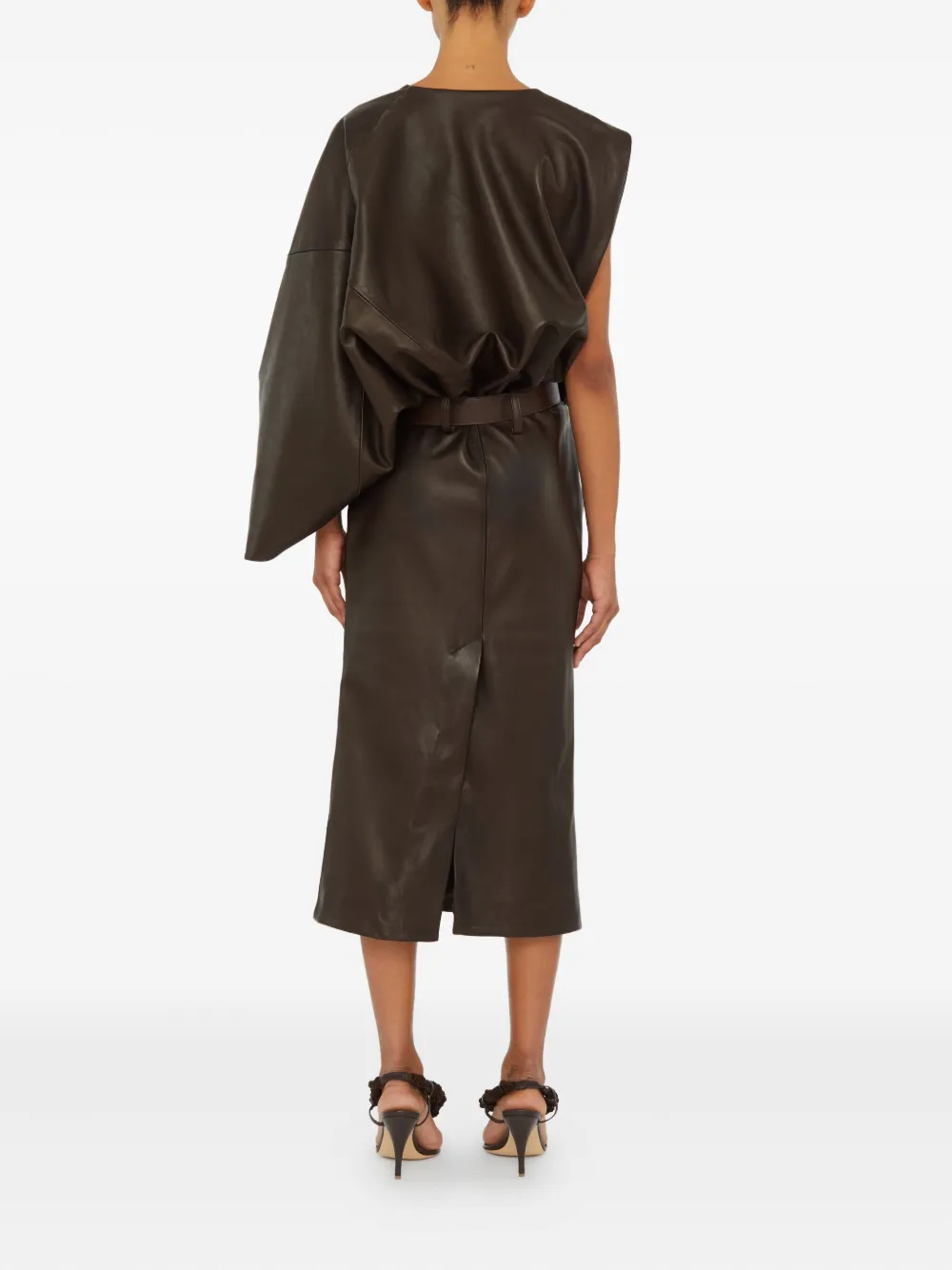  Christopher Esber Swaddled Belted Leather Midi Dress - Brown 