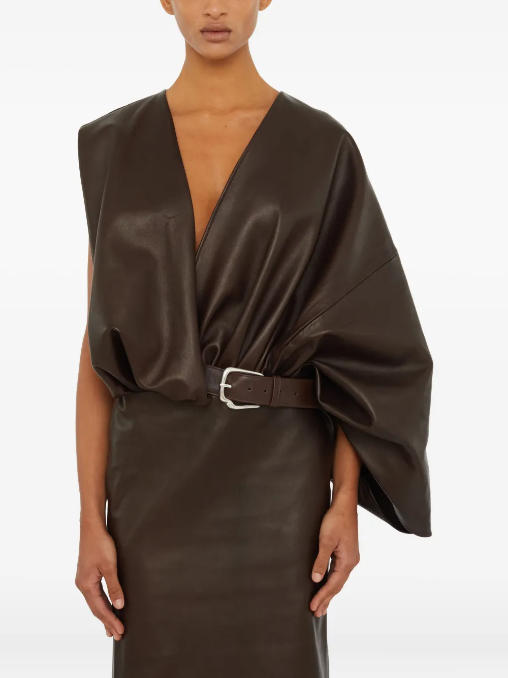 Christopher Esber Saddled leren midi-jurk met ceintuur Bruin