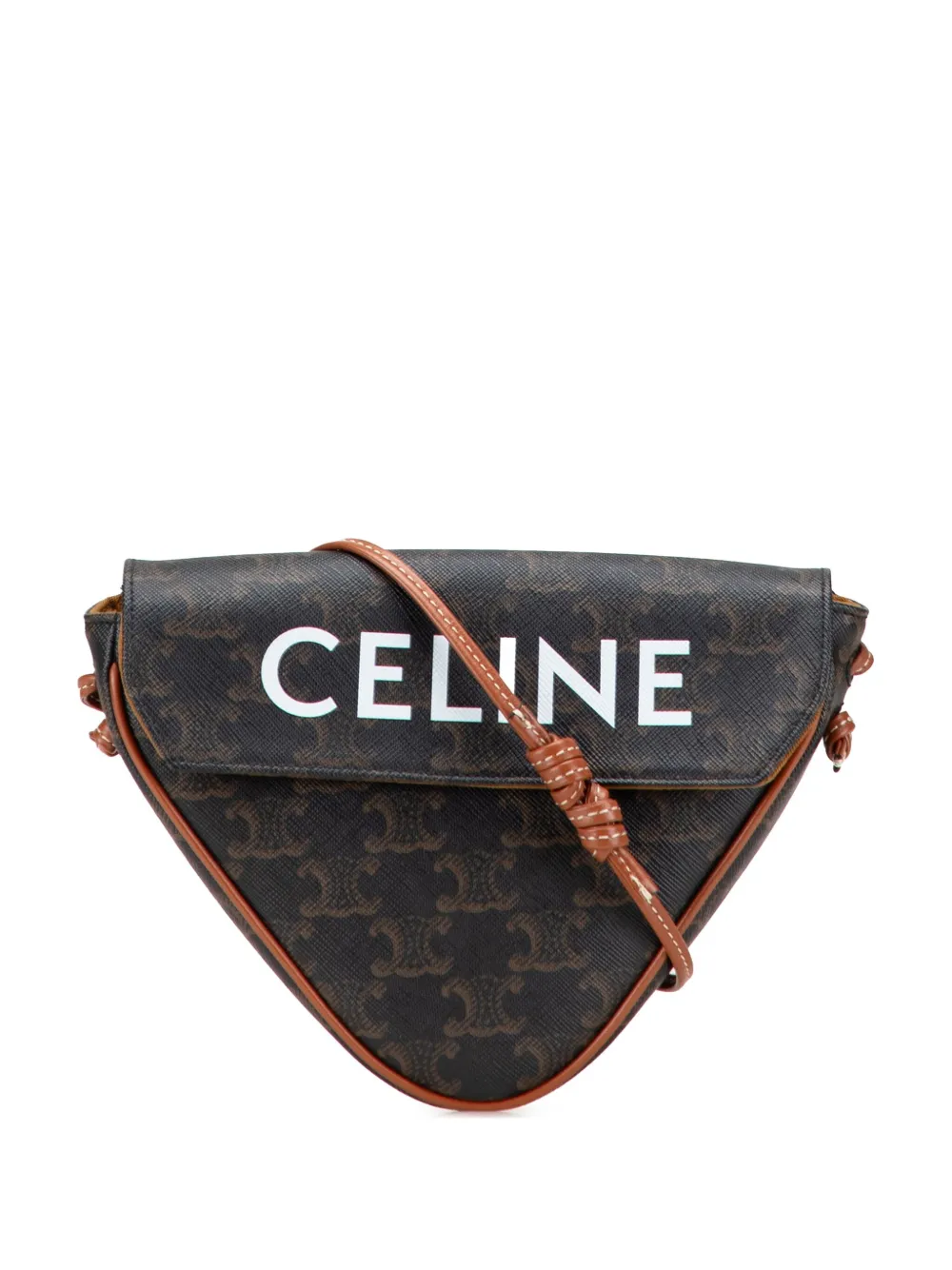 Pre-owned Celine 2020 Triomphe Coated Canvas Logo Triangle Crossbody Bag In Brown