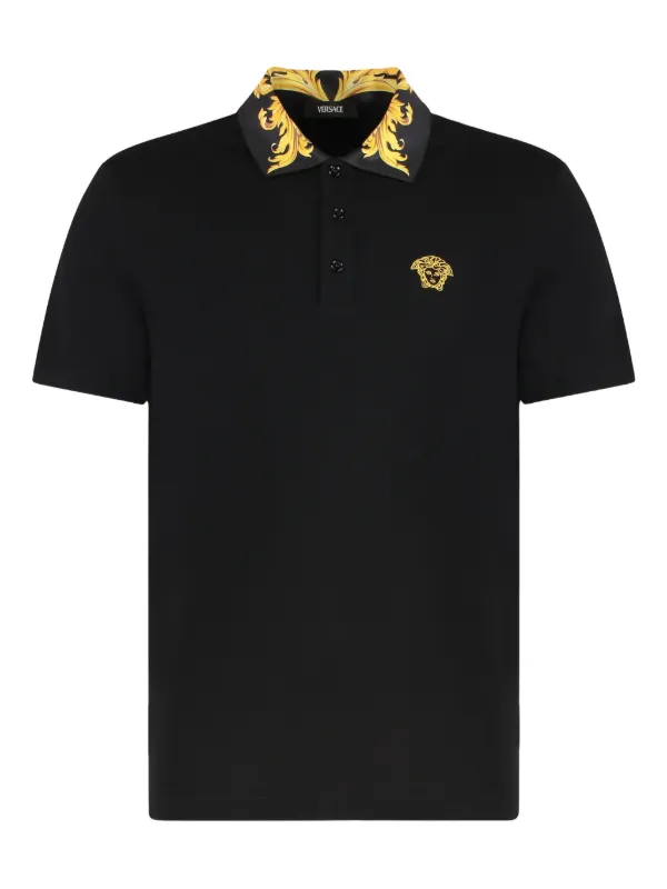 Versace patterned-collar Medusa Polo Shirt Black FARFETCH