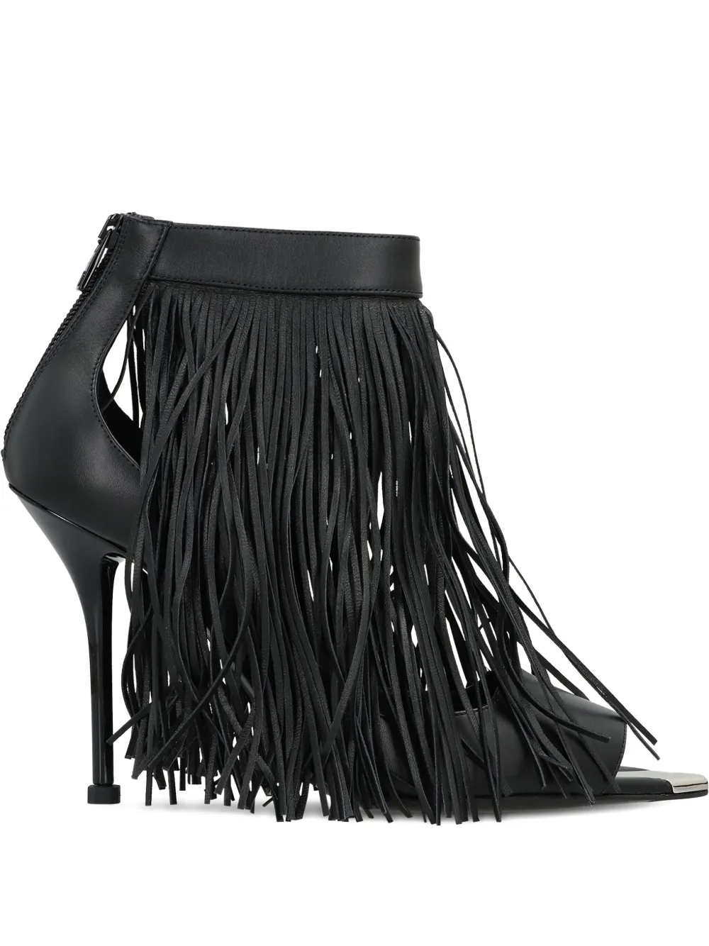Alexander Mcqueen 100mm Fringed Sandals In Black