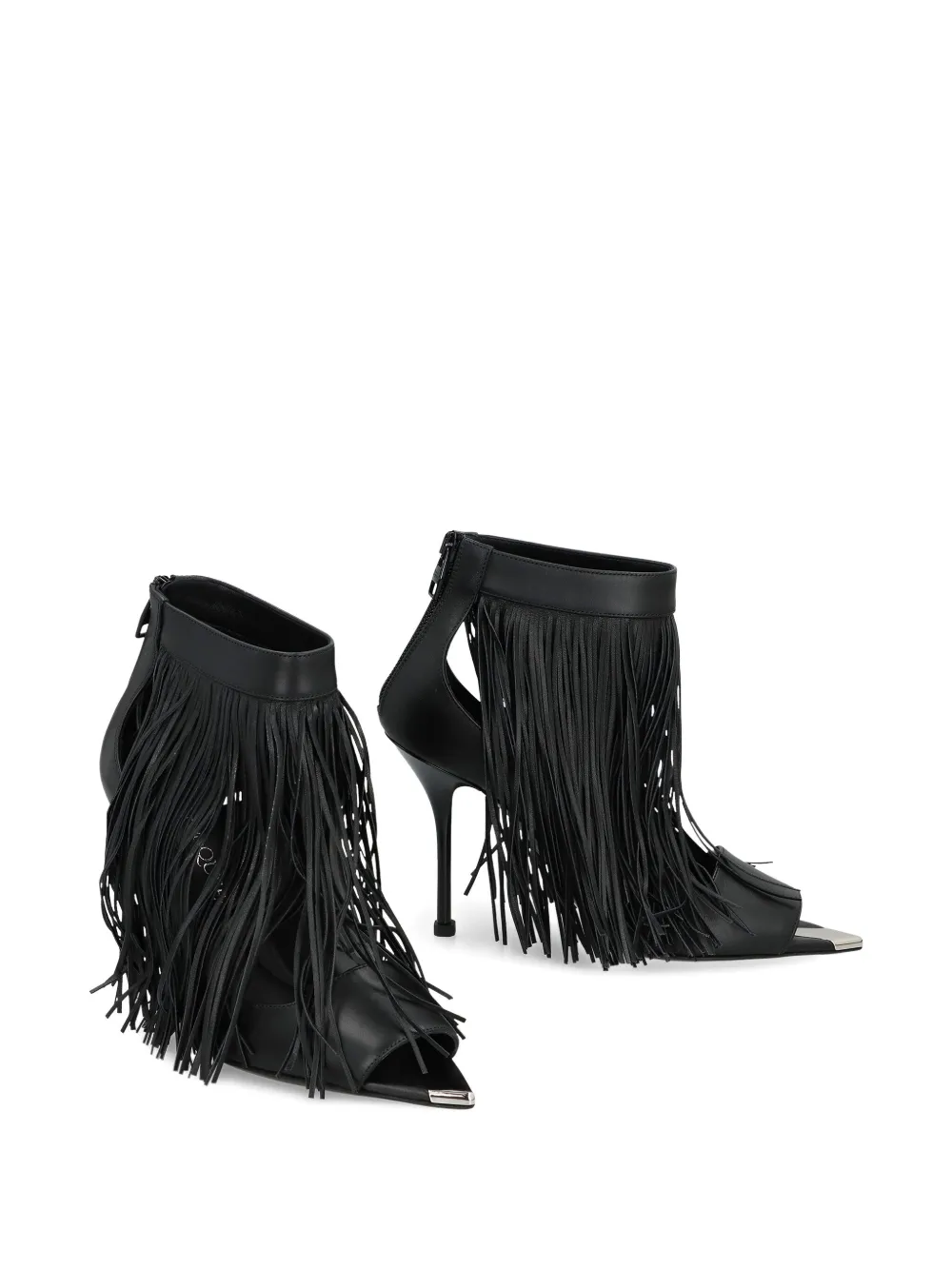 Alexander Mcqueen 100mm Fringed Sandals In Black