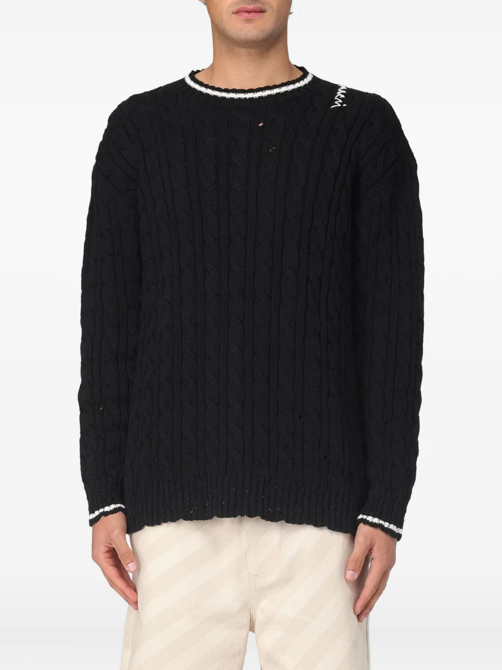 Marni pull en maille torsadée à col rond | noir | Image 1