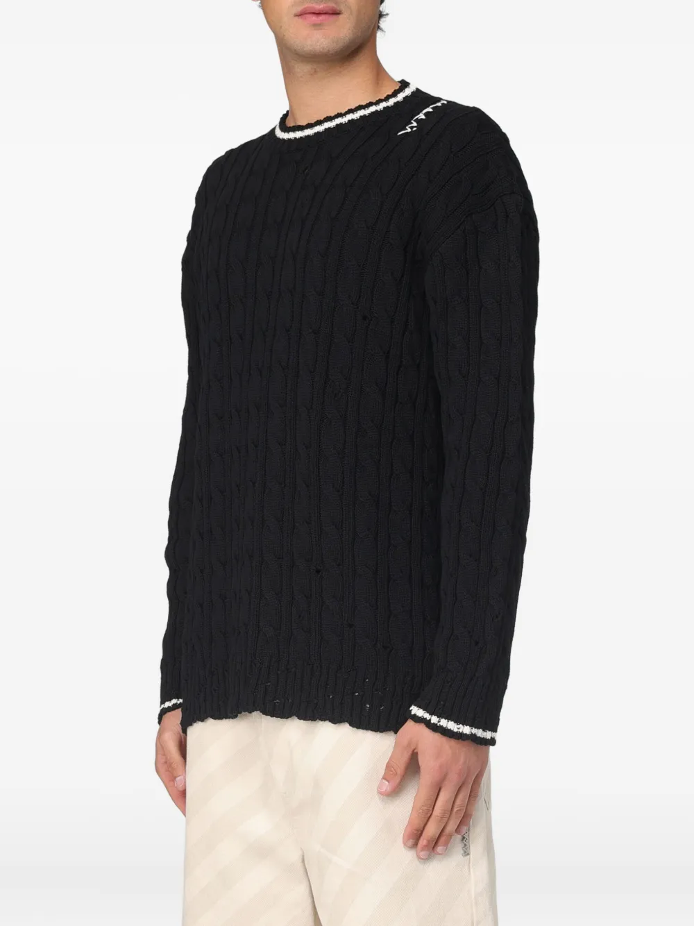 Marni Kabelgebreide trui met ronde hals Zwart