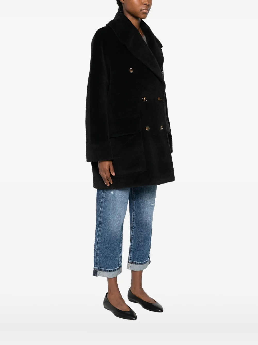 Tagliatore Double-breasted Alpaca And Virgin Wool Coat In Black
