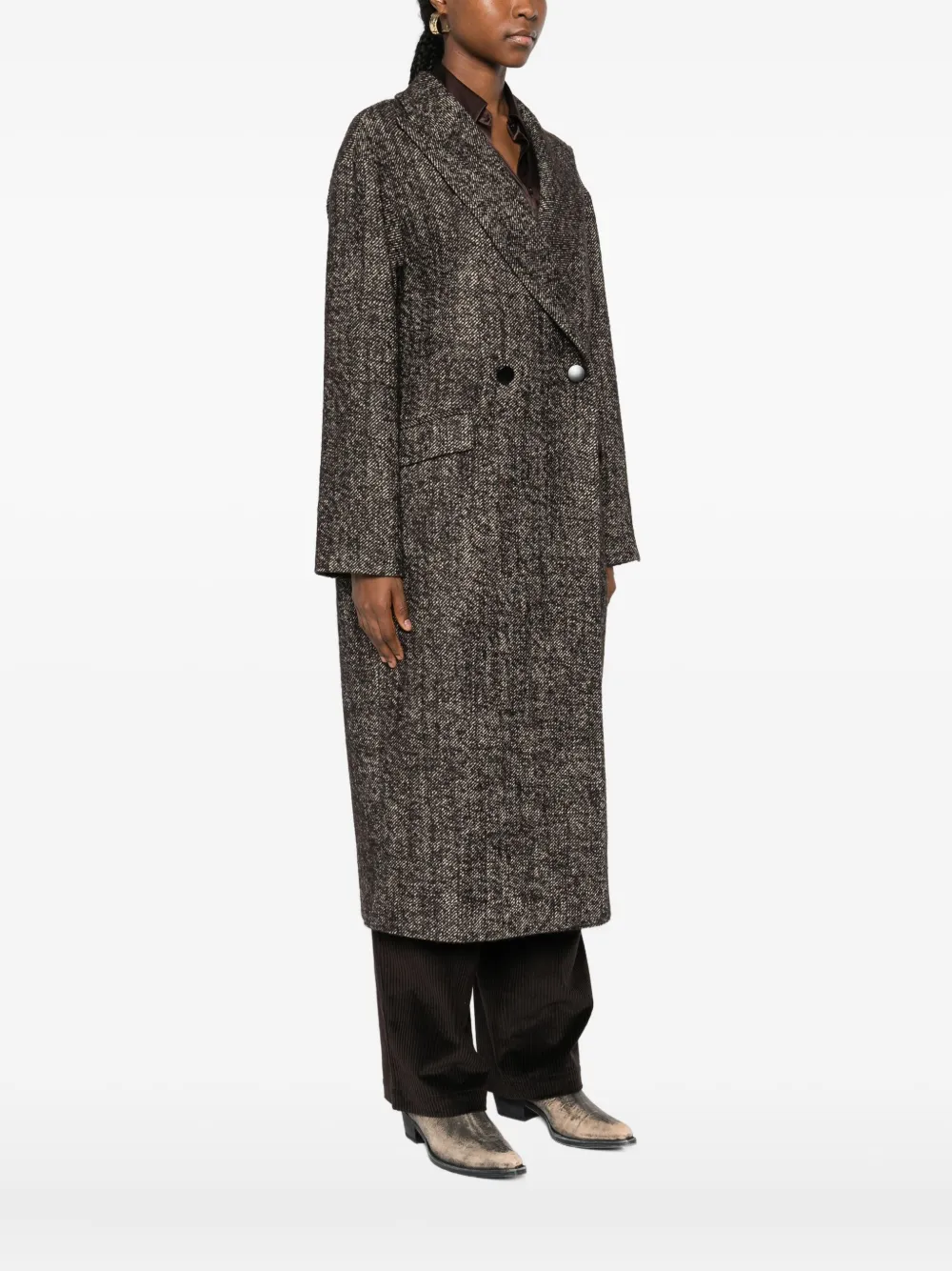 Tagliatore Double-breasted Brown Wool Blend Coat In Brown