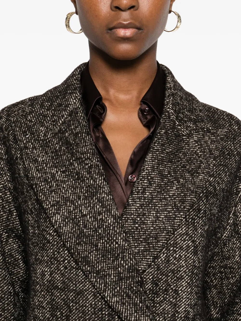 Tagliatore Double-breasted Brown Wool Blend Coat In Brown