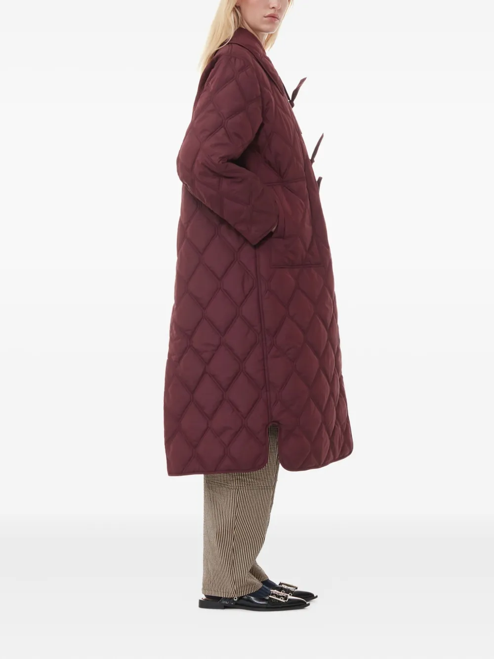 Ganni Quilted Tie Coat In Purple