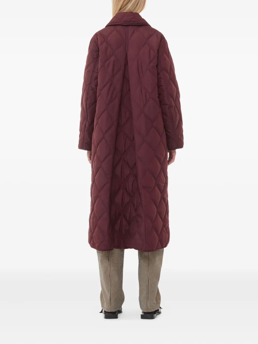 Ganni Quilted Tie Coat In Purple