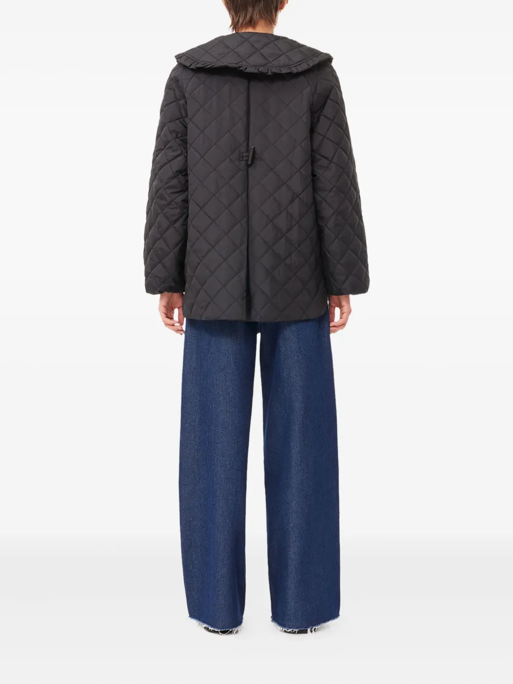 Ganni Ruffled Quilted Jacket In Blue