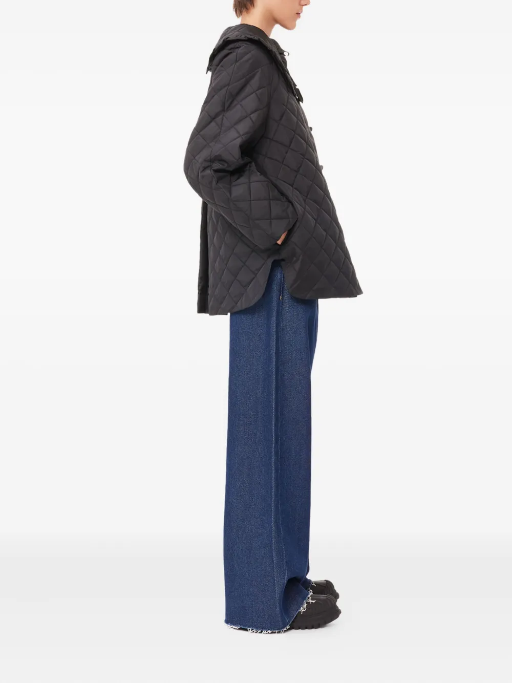 Ganni Ruffled Quilted Jacket In Blue