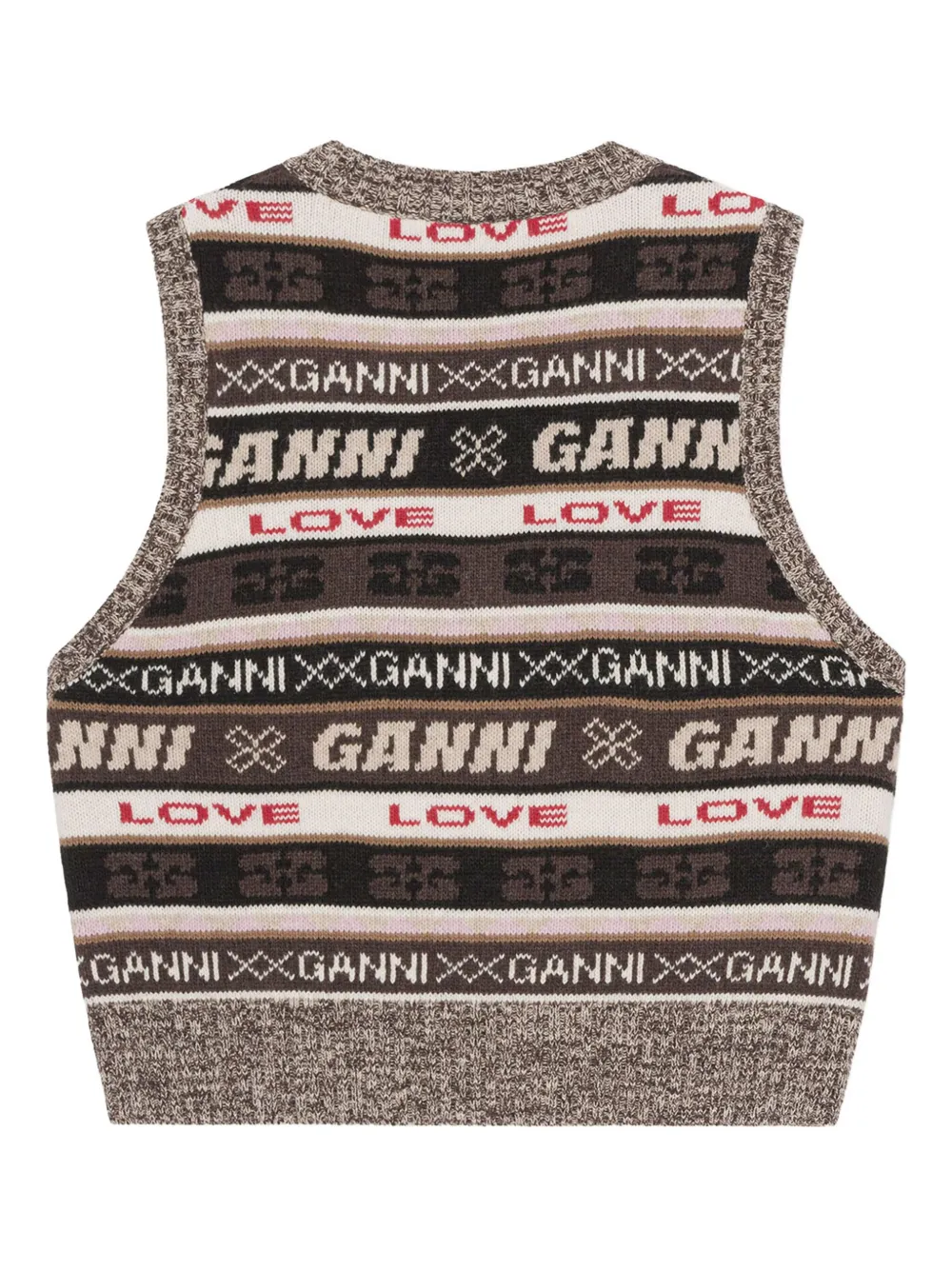 Ganni V-neck Vest In Brown