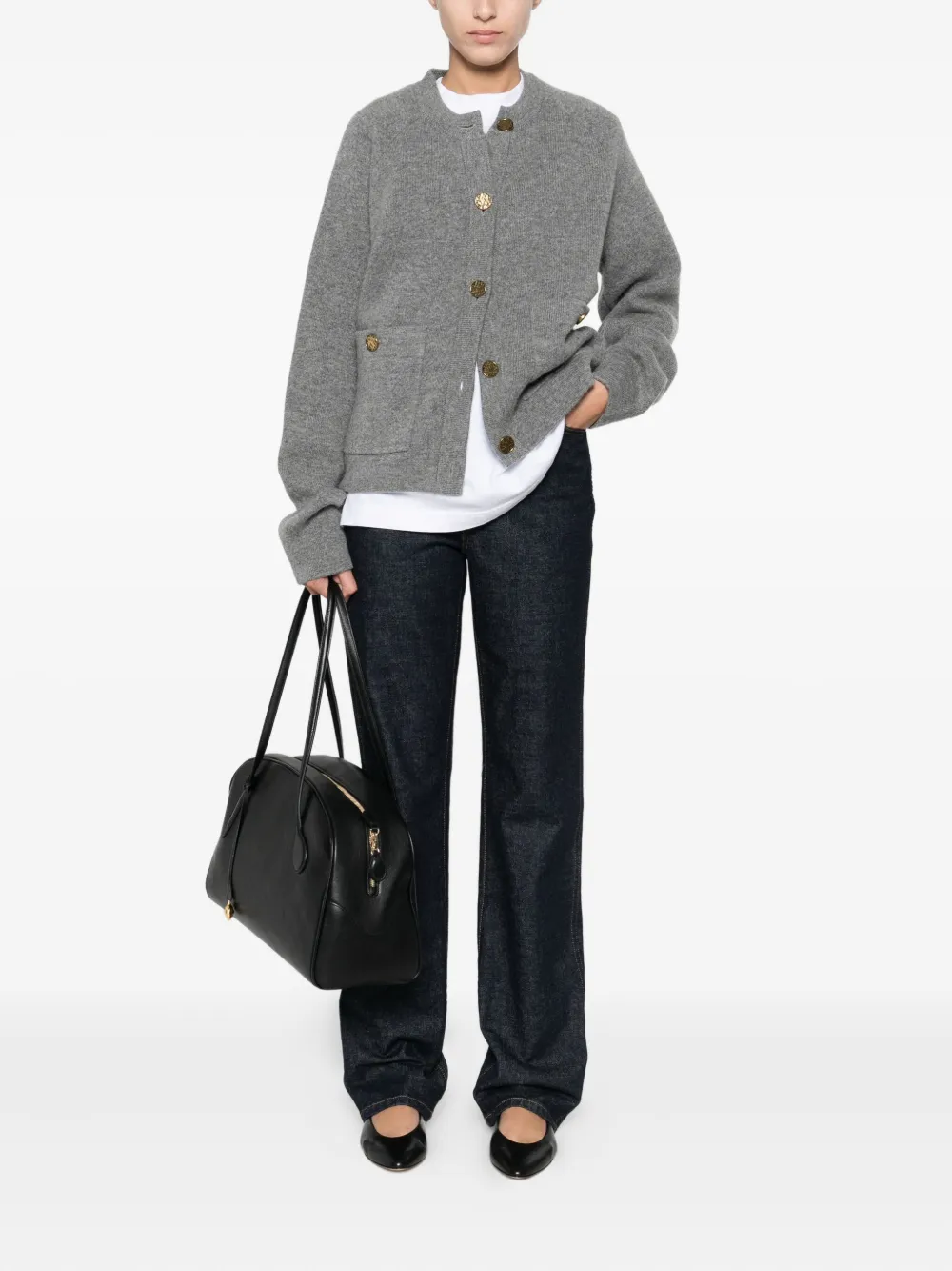 Totême Hammered Button Cardigan Grey Melange In Gray