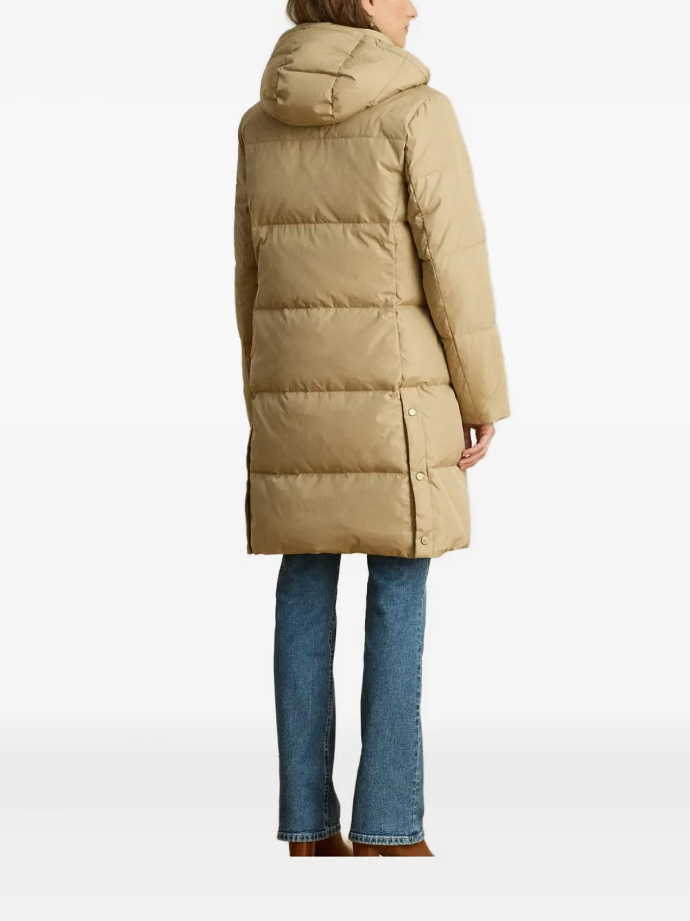 Ralph Lauren Hooded Quilted Crest-patch Coat In Brown