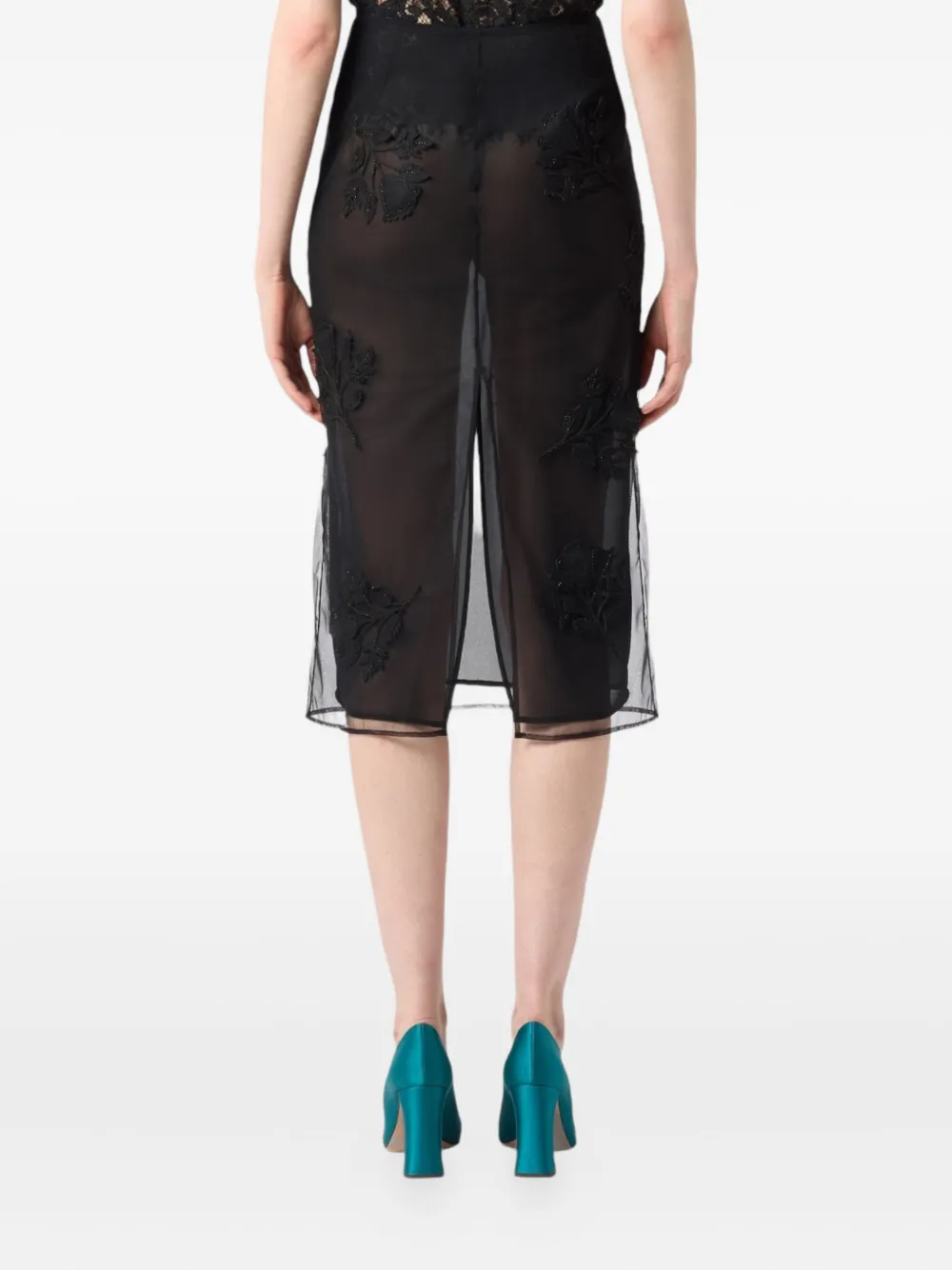 Blumarine Midi-rok met geborduurde bloemen Zwart