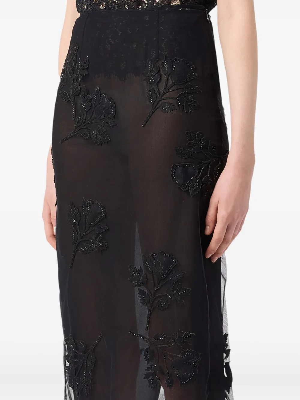 Blumarine Midi-rok met geborduurde bloemen Zwart