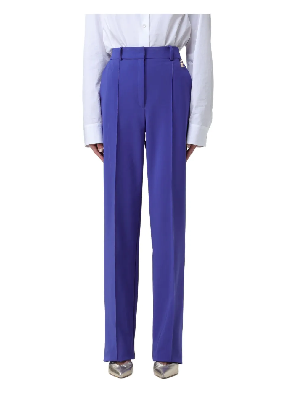Elisabetta Franchi Logo Charm Straight Leg Pants In Blue