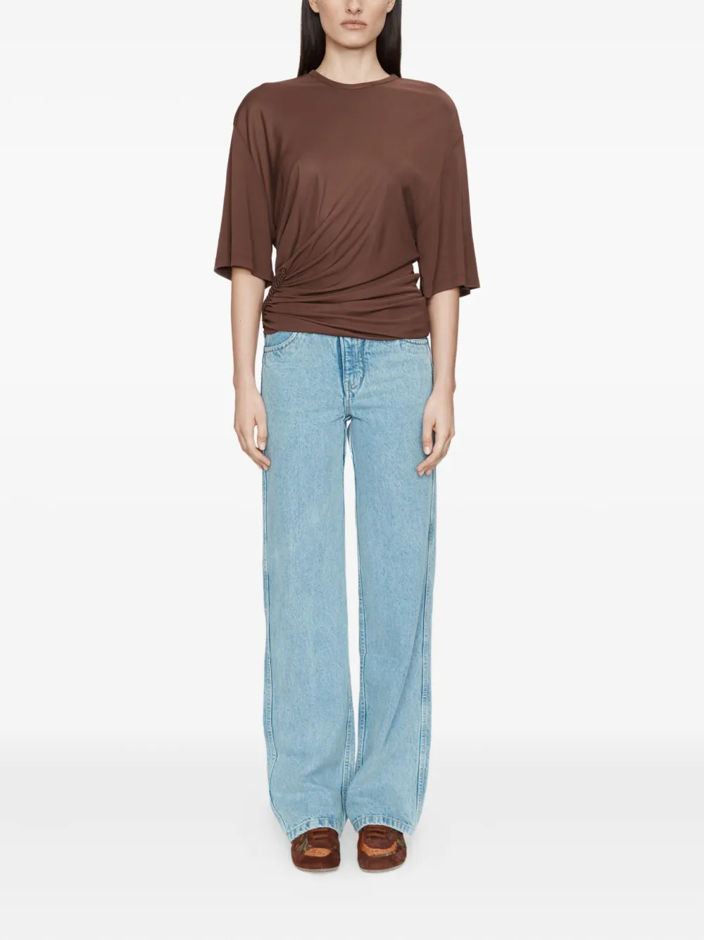 Christopher Esber Shibari Ruche Jersey T-shirt In Brown