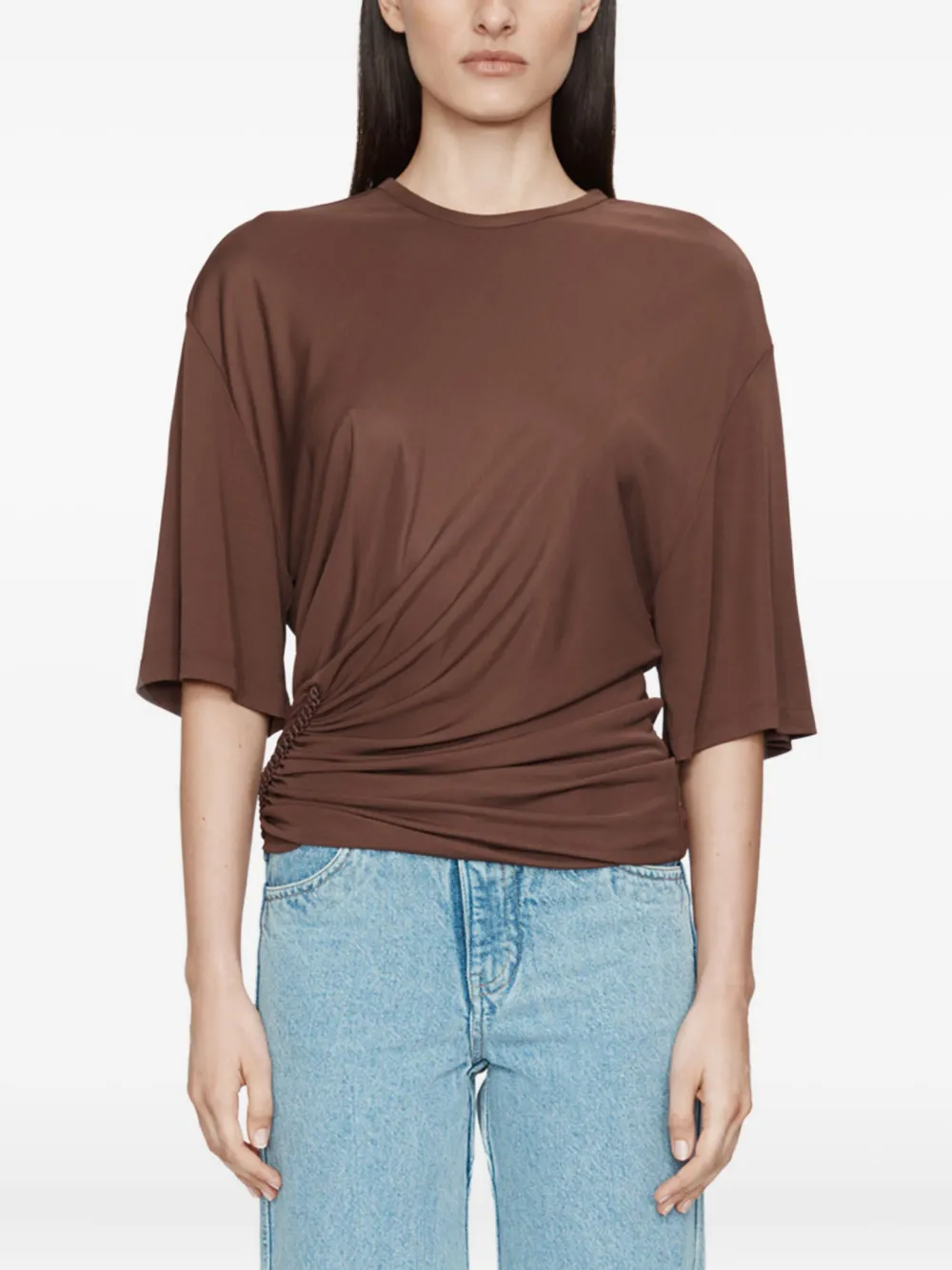 Christopher Esber Shibari Ruche Jersey T-shirt In Brown