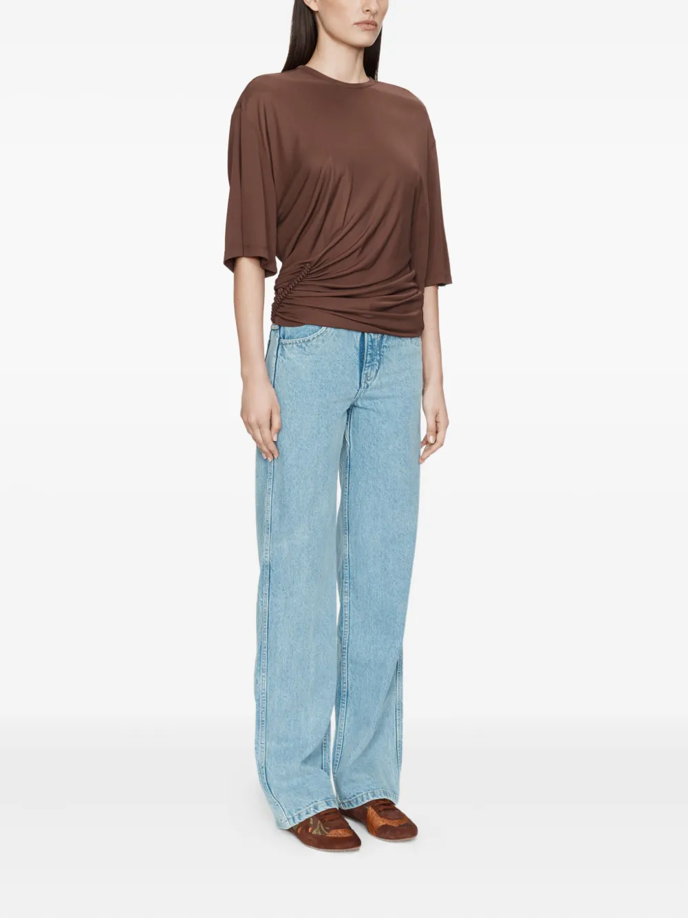 Christopher Esber Shibari Ruche Jersey T-shirt In Brown