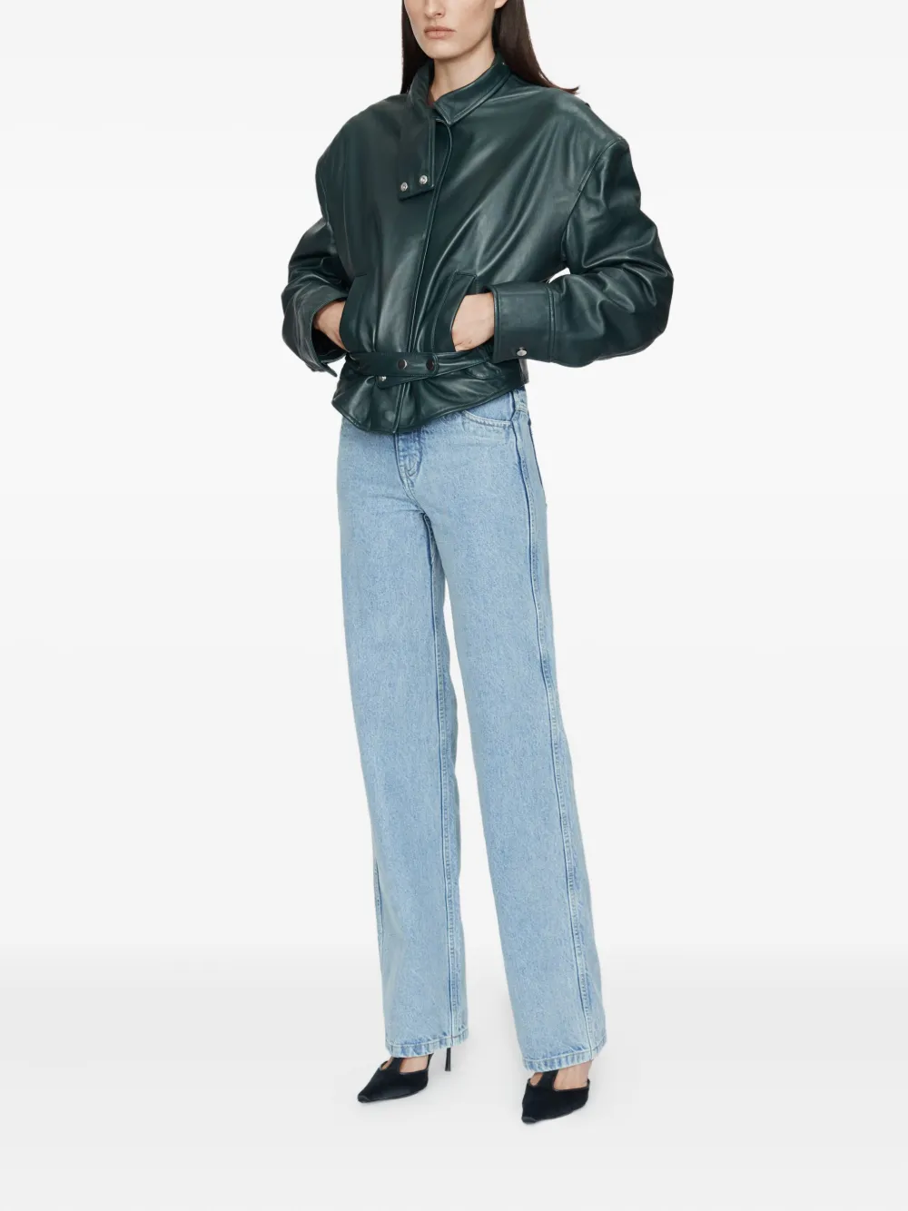  Christopher Esber Eddie Belted Leather Jacket - Green 